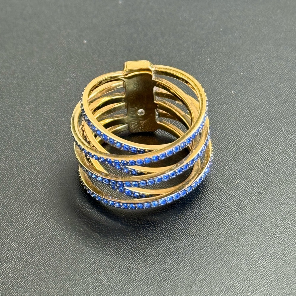 Michael Kors -Gold Tone, Blue Pave Glitz Criss Cross Ring Size 7 - Picture 3 of 8